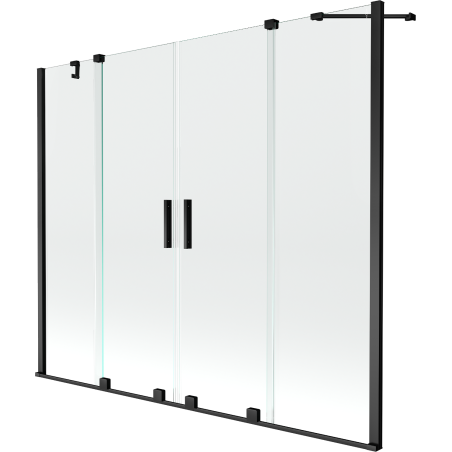 Mexen Velar Duo kétszárnyú toló fürdőkád válaszfal 190 x 150 cm, átlátszó, fekete - 896-190-000-02-70