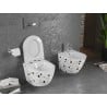 Mexen Lena Rimless WC csésze lassan záródó vékony duroplast ülőkével, terrazzo fehér kő - 30224096