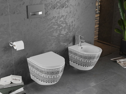 Mexen Lena toaletă wc Rimless cu capac cu cădere lentă slim, duroplast, alb/negru model - 30224095