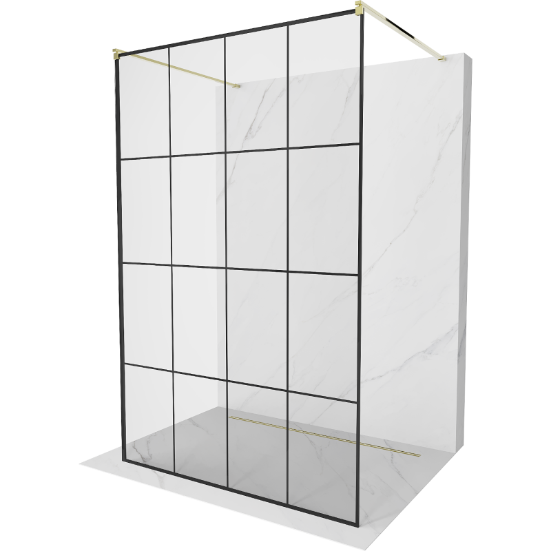 Mexen Kioto szabadon álló zuhanyfal 160 x 200 cm, fekete rács 8 mm, arany - 800-160-002-50-77