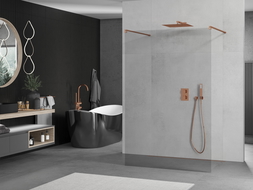 Mexen Kioto perete dus freestanding 125 x 200 cm, transparent 8 mm, aur roz - 800-125-002-60-00