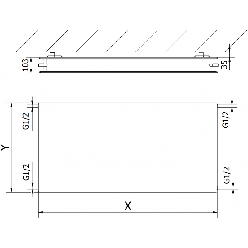 Mexen CHF20 Higiéniai Lapos radiátor 500 x 500 mm, oldalsó csatlakozás, 431 W, antracit - W420HF-050-050-66
