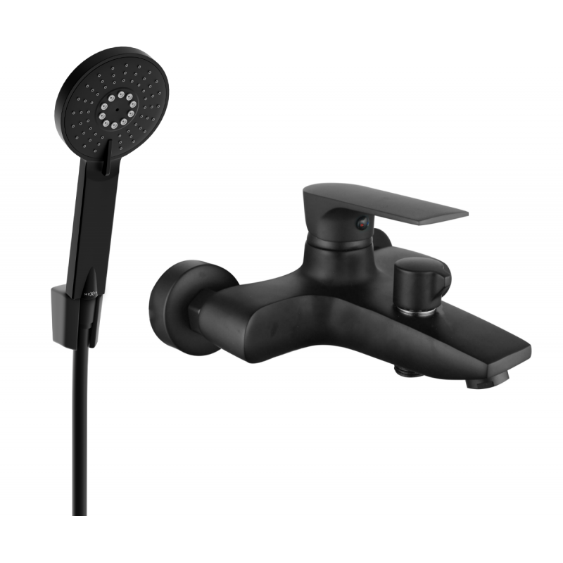 Mexen Axel Baterie de baie R40 cu set de duș, neagră - 7383R40-70