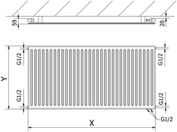 Mexen CVH10 radiator igienă plan 500 x 1000 mm, conectare inferioară, 530 W, antracit - W610H-050-100-66
