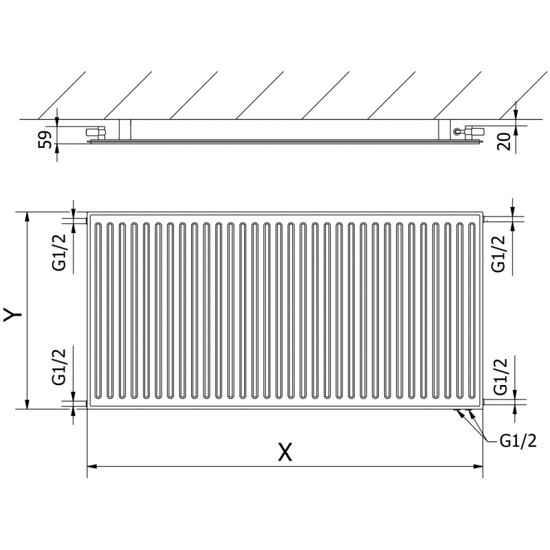 Mexen CVH10 Radiator igienic plin 600 x 2000 mm, racordare inferioară, 1249 W, antracit - W610H-060-200-66
