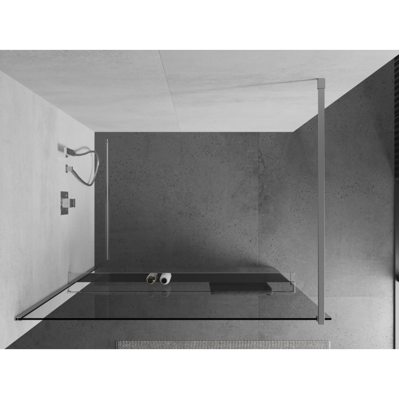Mexen Kioto+ walk-in zuhanyfal polccal 125 x 200 cm, átlátszó, króm - 800-125-121-01-00