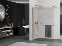 Mexen Kioto+ perete de duș cu suport Walk-in 105 x 200 cm, transparent, aur roz - 800-105-121-60-00