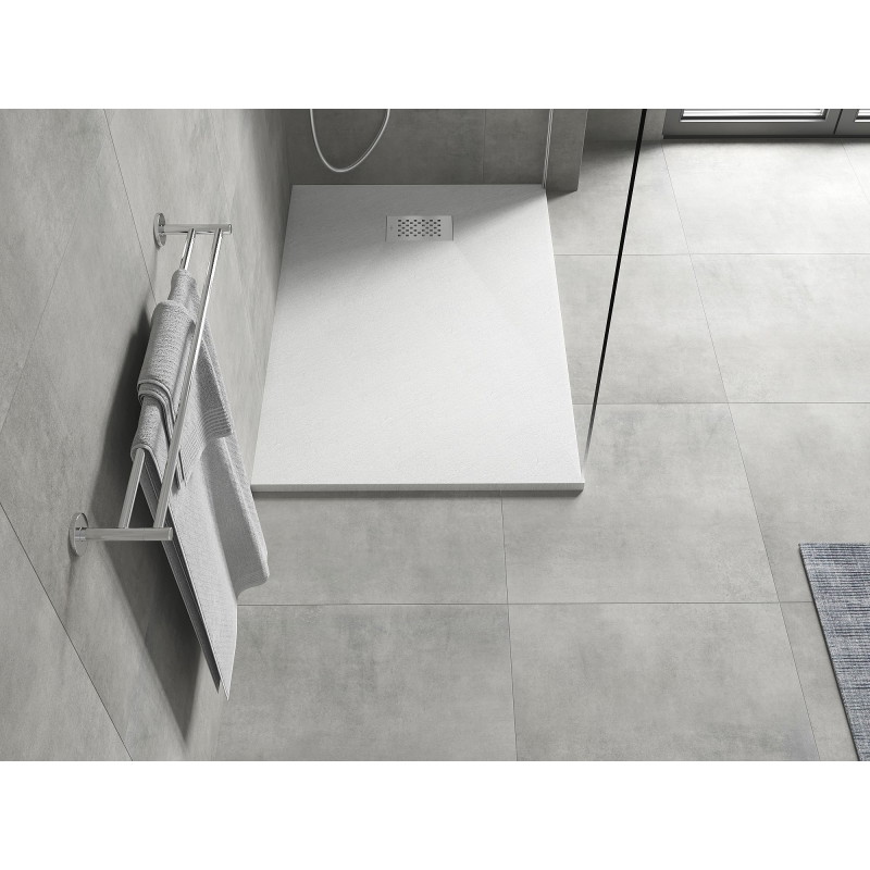 Mexen Hugo téglalap alakú SMC zuhanytálca 90 x 70 cm, fehér, inox takaróelem - 42107090-X
