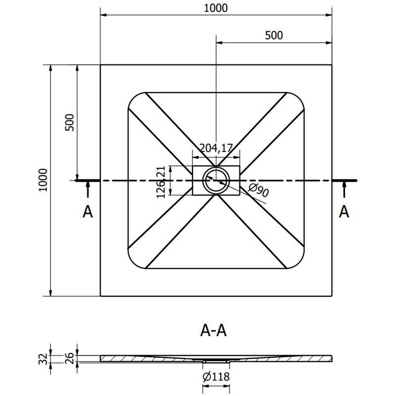 Mexen Hugo cadă de duș pătrată SMC 100 x 100 cm, albă, mască inox - 42101010-X