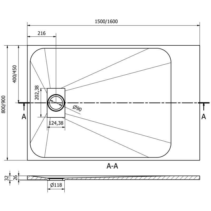 Mexen Hugo receve de duș dreptunghiular SMC 150 x 90 cm, alb, mascare albă - 42109015-W