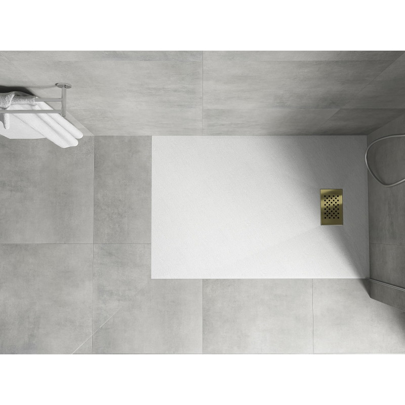 Mexen Hugo téglalap alakú SMC zuhanytálca 110 x 80 cm, fehér, arany takaróelem - 42108011-G