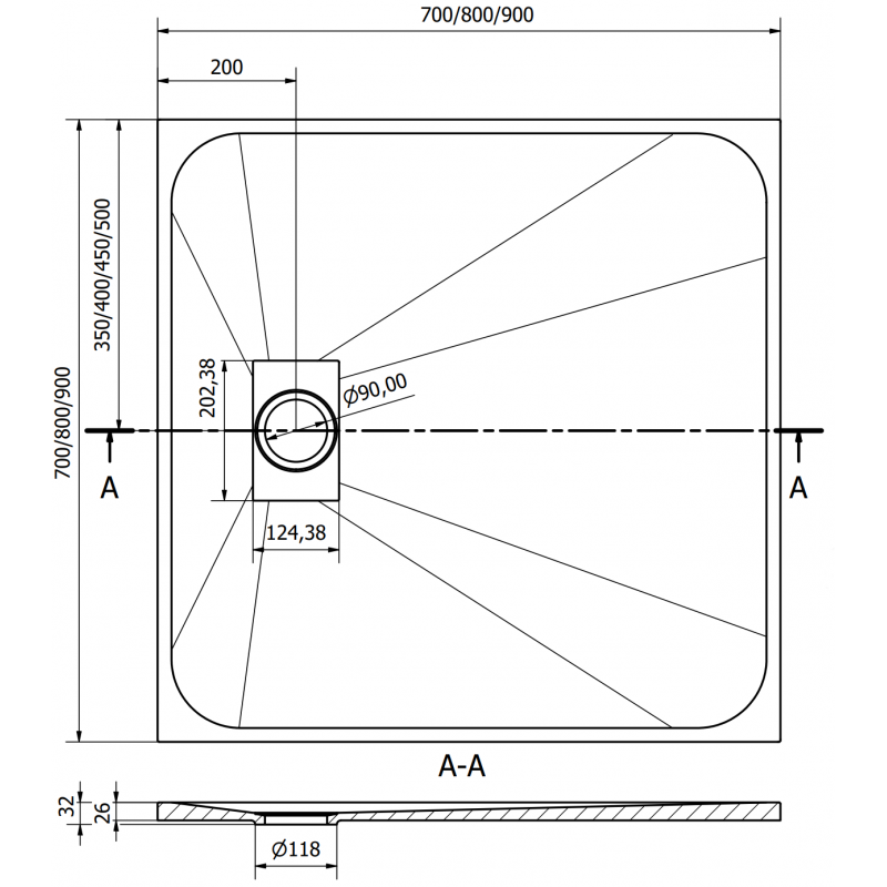 Mexen Hugo cadă de duș pătrată SMC 90 x 90 cm, albă, capac mascare auriu - 42109090-G
