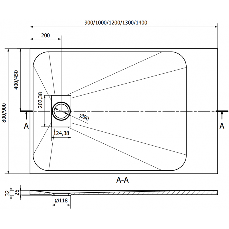 Mexen Hugo cădiță de duș dreptunghiulară SMC 130 x 90 cm, alb, capac mascare auriu - 42109013-G