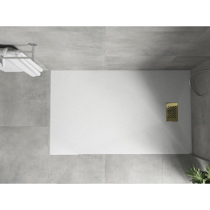 Mexen Hugo Téglalap alakú SMC zuhanytálca 140 x 90 cm, fehér, arany előlappal - 42109014-G