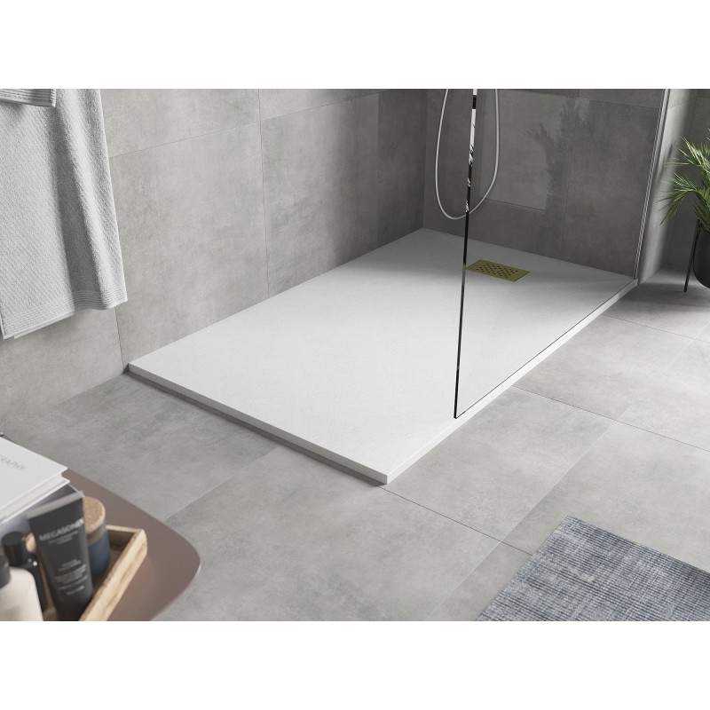 Mexen Hugo Téglalap alakú SMC zuhanytálca 140 x 90 cm, fehér, arany előlappal - 42109014-G