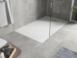 Mexen Hugo téglalap alakú SMC zuhanytálca, 160 x 90 cm, fehér, arany takaróelem - 42109016-G