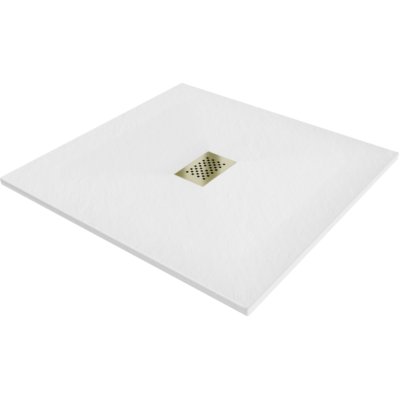Mexen Hugo négyzet alakú SMC zuhanytálca 100 x 100 cm, fehér, arany takaró - 42101010-G