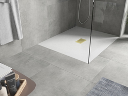 Mexen Hugo téglalap alakú SMC zuhanytálca 140 x 100 cm, fehér, arany burkolat - 42101014-G