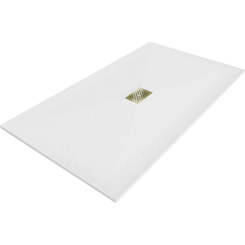 Mexen Hugo téglalap alakú SMC zuhanytálca 160 x 100 cm, fehér, arany takaróelem - 42101016-G