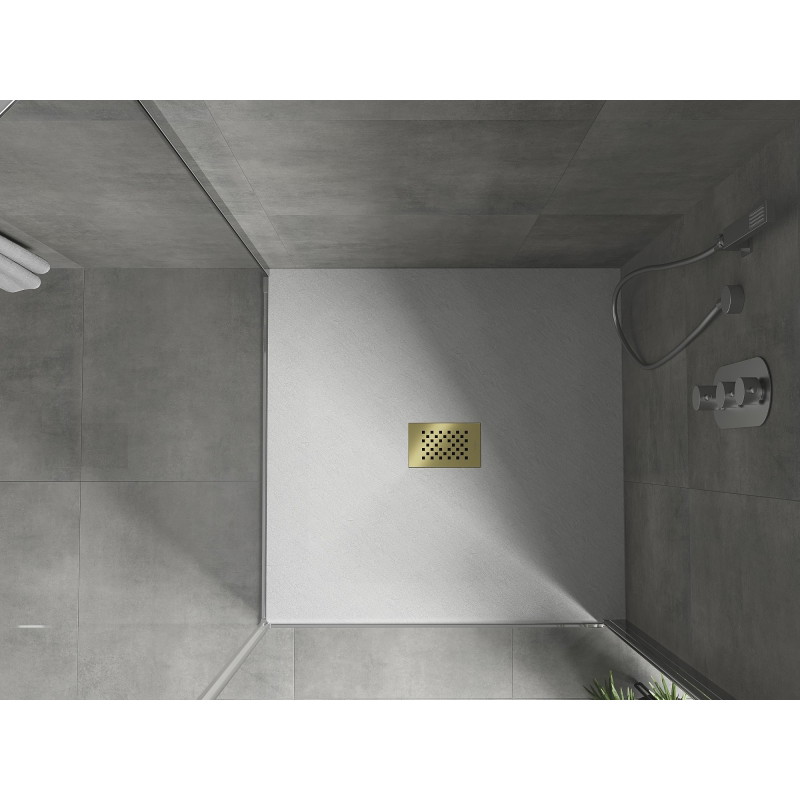 Mexen Hugo bază de duș pătrată SMC 100 x 100 cm, albă, mască aurie - 42101010-G