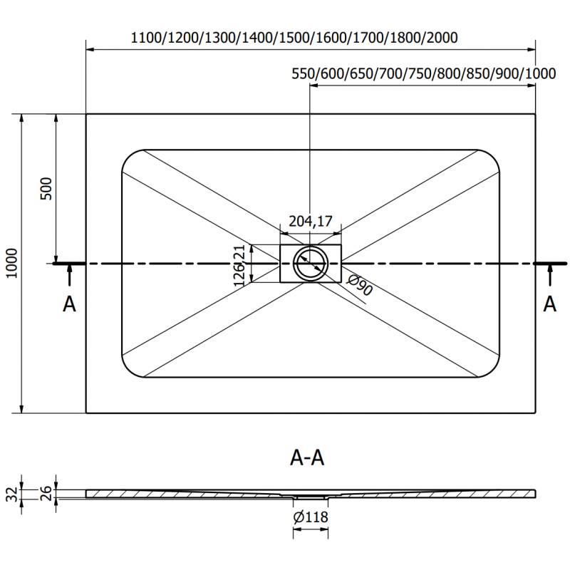 Mexen Hugo téglalap alakú SMC zuhanytálca 180 x 100 cm, fehér, fekete borítás - 42101018-B
