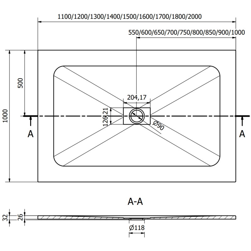 Mexen Hugo rektanguláris SMC zuhanytálca 170 x 100 cm, fehér, fekete burkolat - 42101017-B