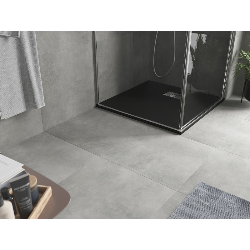 Mexen Hugo SMC négyzet alakú zuhanytálca 70 x 70 cm, fekete, inox takaró - 42707070-X