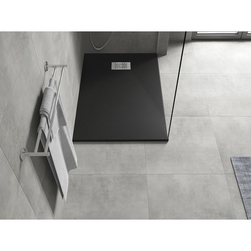 Mexen Hugo SMC 110 x 70 cm téglalap alakú zuhanytálca, fekete, inox burkolat - 42707011-X