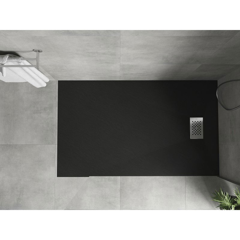Mexen Hugo téglalap alakú SMC zuhanytálca 160 x 70 cm, fekete, inox burkolat - 42707016-X