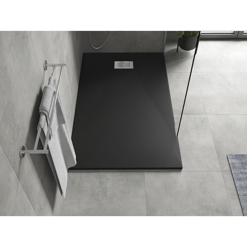 Mexen Hugo téglalap alakú SMC zuhanytálca 140 x 70 cm, fekete, inox takaró - 42707014-X