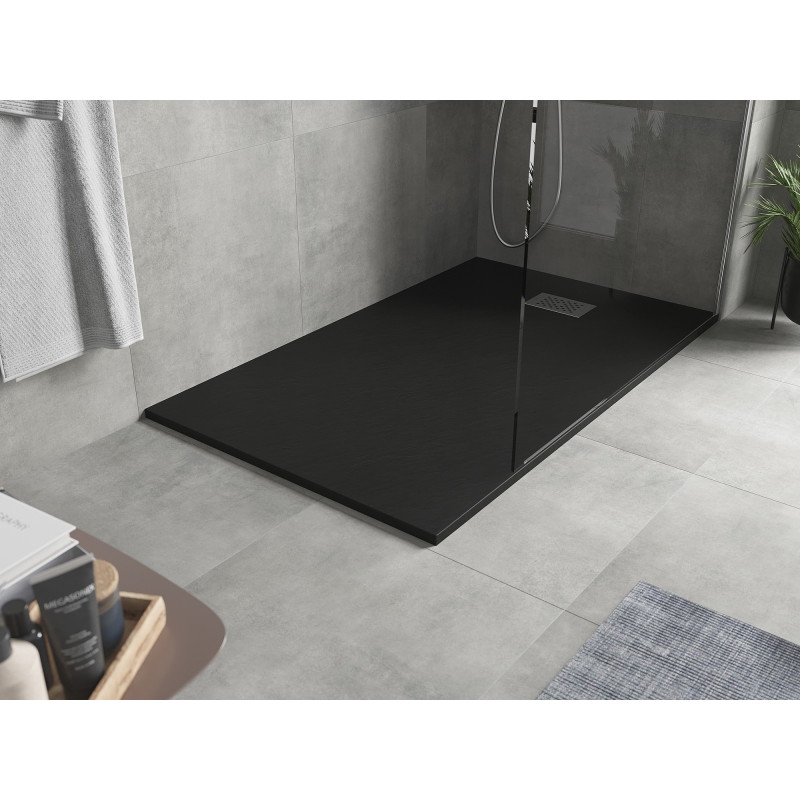 Mexen Hugo SMC 150 x 70 cm téglalap alakú zuhanytálca, fekete, inox takarólap - 42707015-X