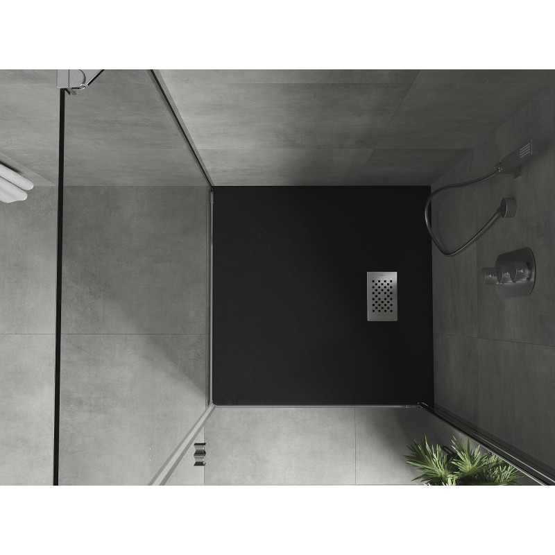 Mexen Hugo SMC 80 x 80 cm-es négyzet alakú zuhanytálca, fekete, inox borítással - 42708080-X