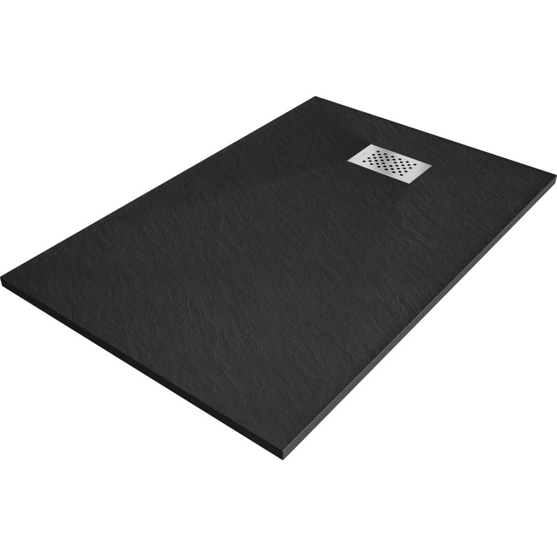Mexen Hugo 100 x 80 cm-es SMC téglalap alakú zuhanytálca, fekete, inox takaróelem - 42708010-X