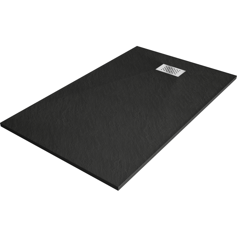 Mexen Hugo téglalap alakú SMC zuhanytálca 150 x 80 cm, fekete, inox fedél - 42708015-X