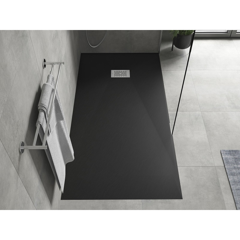 Mexen Hugo téglalap alakú zuhanytálca SMC 170 x 80 cm, fekete, inox eltakaró - 42708017-X