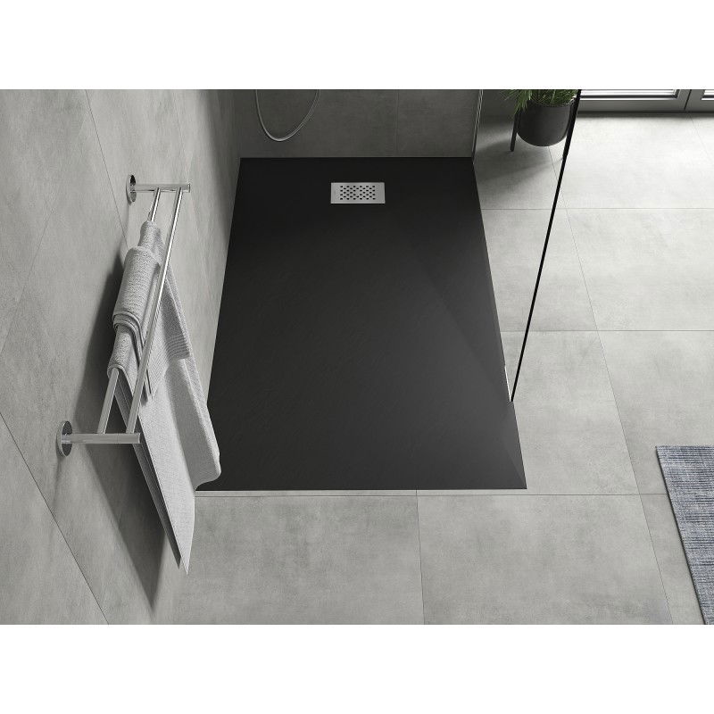 Mexen Hugo téglalap alakú SMC zuhanytálca 150 x 90 cm, fekete, inox takaró - 42709015-X