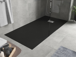 Mexen Hugo téglalap alakú SMC zuhanytálca 170 x 90 cm, fekete, inox takaróelem - 42709017-X