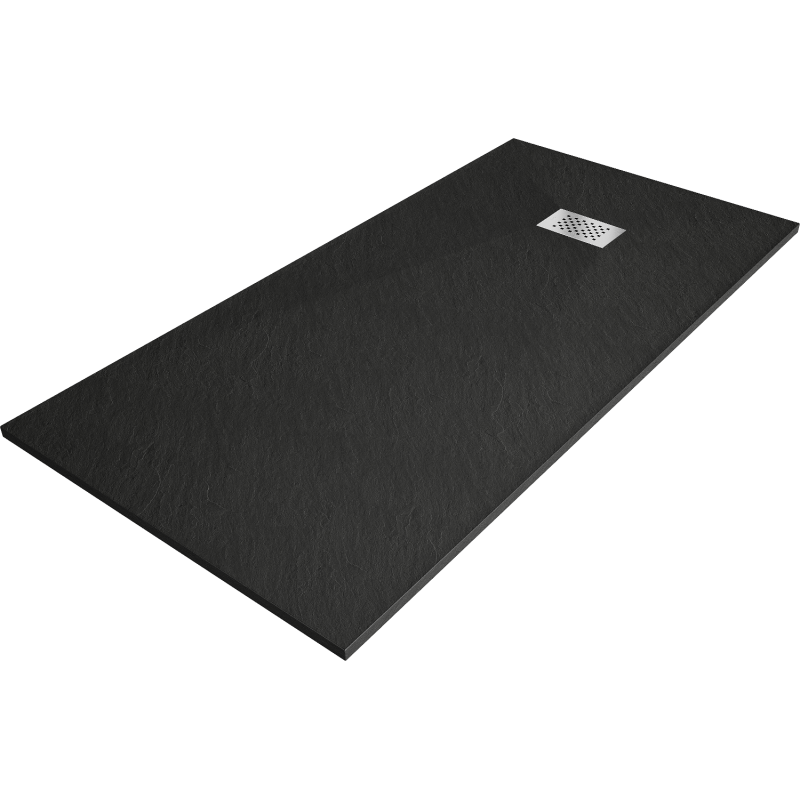 Mexen Hugo téglalap alakú SMC zuhanytálca 180 x 90 cm, fekete, inox takaró - 42709018-X