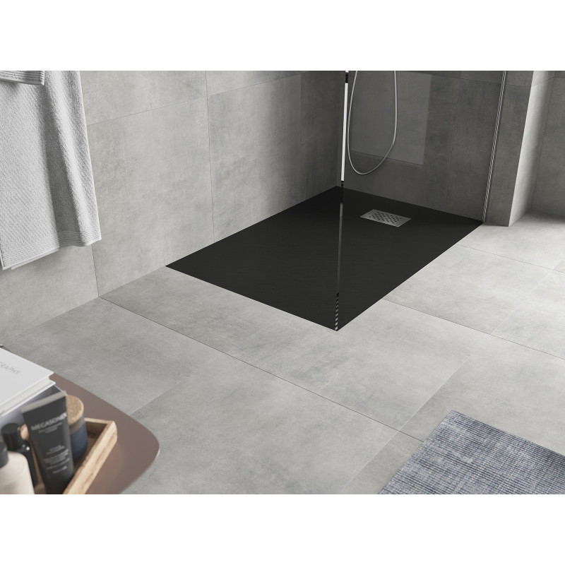 Mexen Hugo tavă de duș dreptunghiulară SMC 100 x 90 cm, negru, grilaj inox - 42709010-X