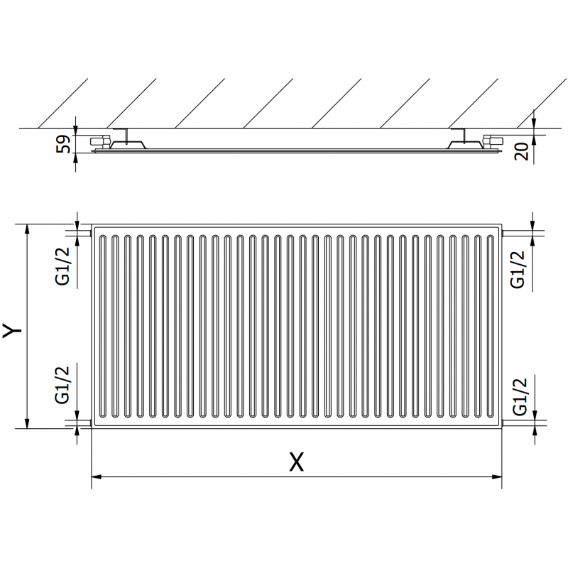 Mexen CH10 Hygiene radiator plăci 300 x 2200 mm, conexiune laterală, 728 W, negru - W410H-030-220-70