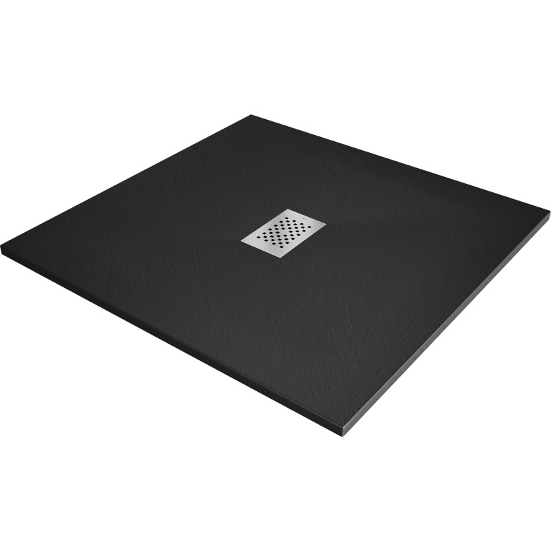 Mexen Hugo SMC négyzet alakú zuhanytálca 100 x 100 cm, fekete, inox takaró - 42701010-X