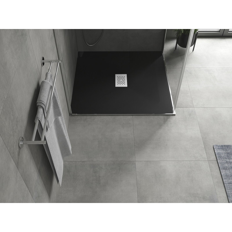 Mexen Hugo SMC négyzet alakú zuhanytálca 100 x 100 cm, fekete, inox takaró - 42701010-X