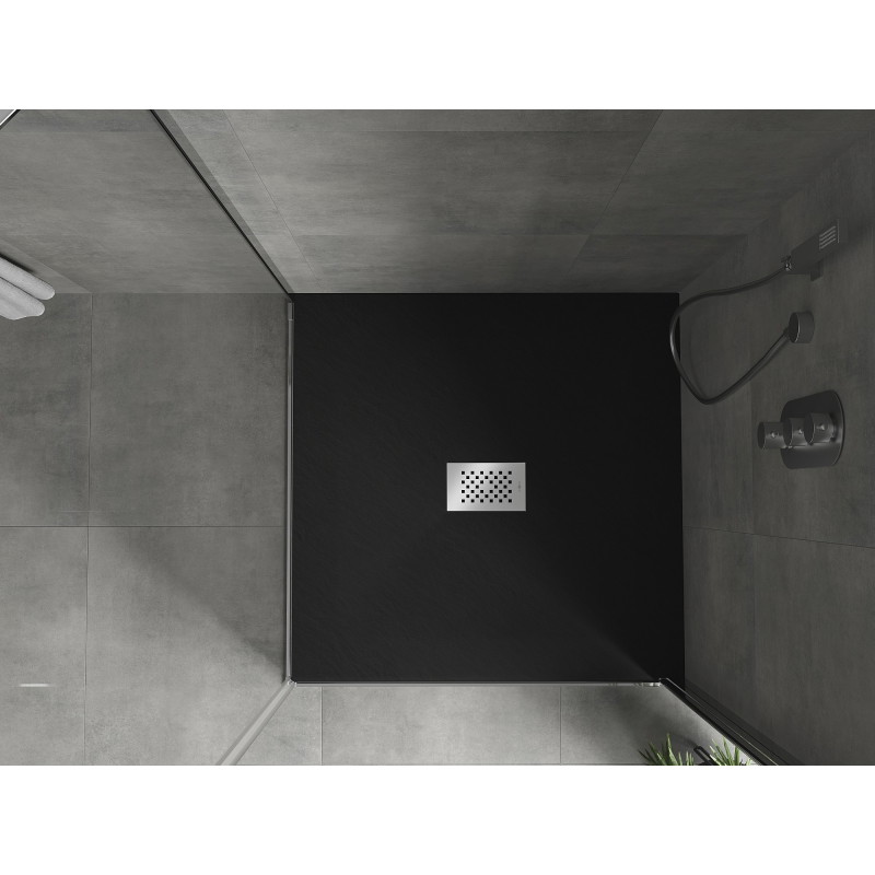 Mexen Hugo tăviță de duș pătrată SMC 100 x 100 cm, neagră, mască inox - 42701010-X