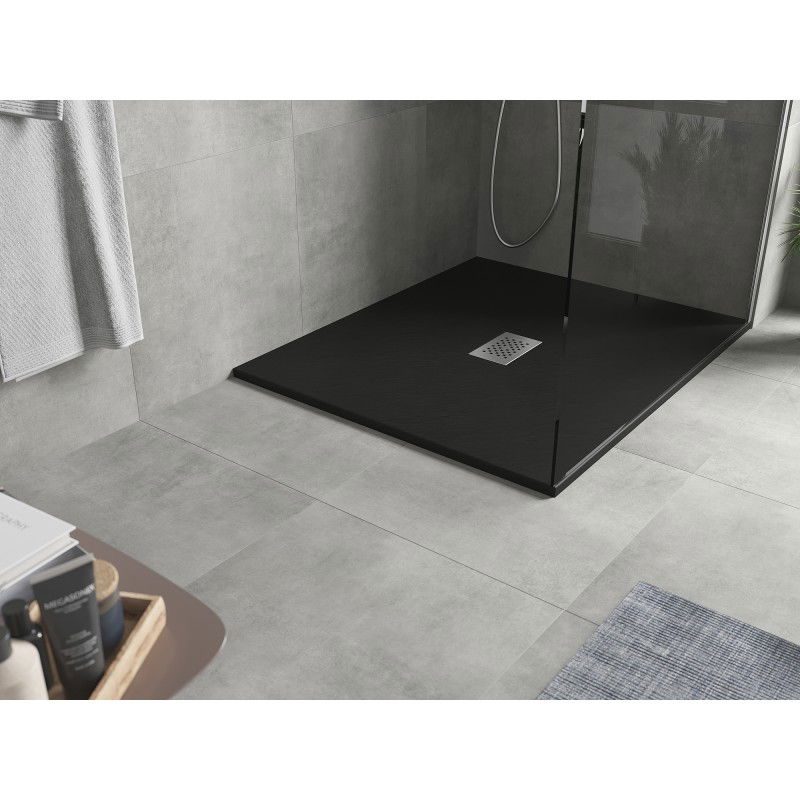 Mexen Hugo brodzik dreptunghiular SMC 110 x 100 cm, negru, mască inox - 42701011-X