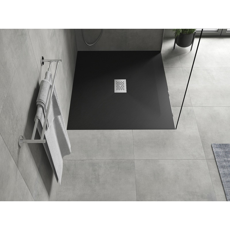 Mexen Hugo SMC 130 x 100 cm téglalap alakú zuhanytálca, fekete, inox burkolat - 42701013-X