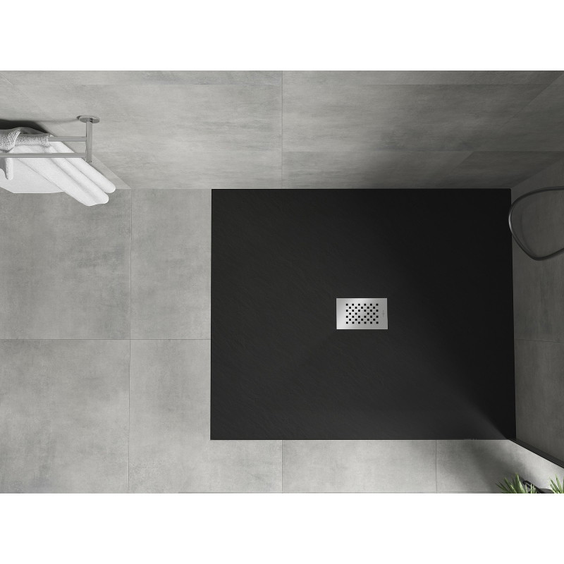 Mexen Hugo téglalap alakú SMC zuhanytálca 140 x 100 cm, fekete, inox fedél - 42701014-X