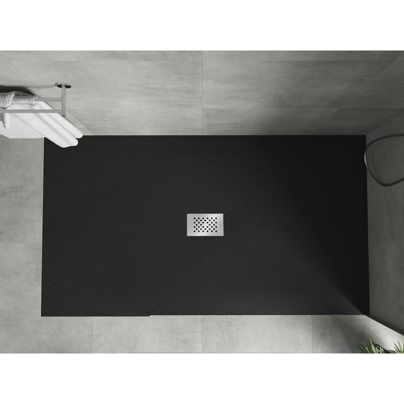 Mexen Hugo téglalap alakú zuhanytálca SMC 150 x 100 cm, fekete, inox takaró - 42701015-X