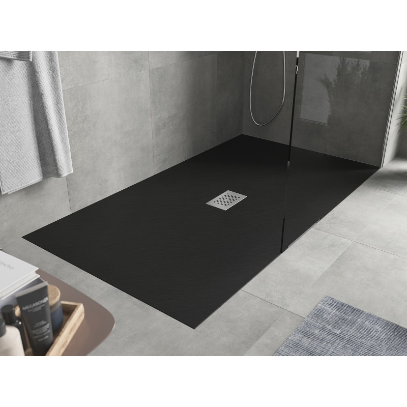 Mexen Hugo SMC 170 x 100 cm téglalap alakú zuhanytálca, fekete, inox fedéllel - 42701017-X