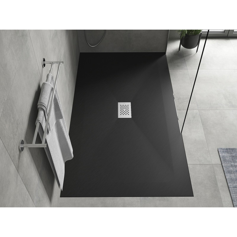 Mexen Hugo téglalap alakú SMC zuhanytálca 180 x 100 cm, fekete, inox fedlap - 42701018-X