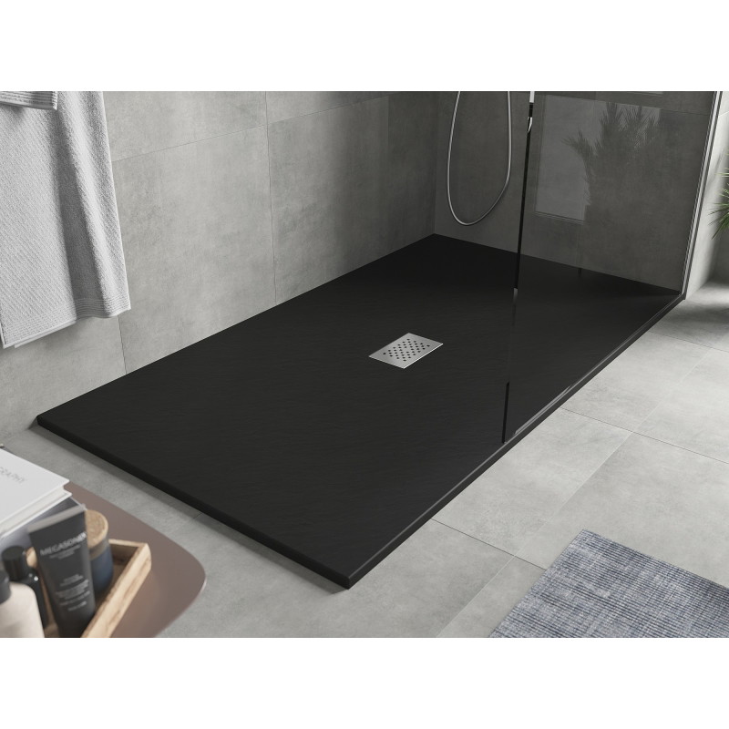 Mexen Hugo SMC 170 x 100 cm téglalap alakú zuhanytálca, fekete, inox fedéllel - 42701017-X